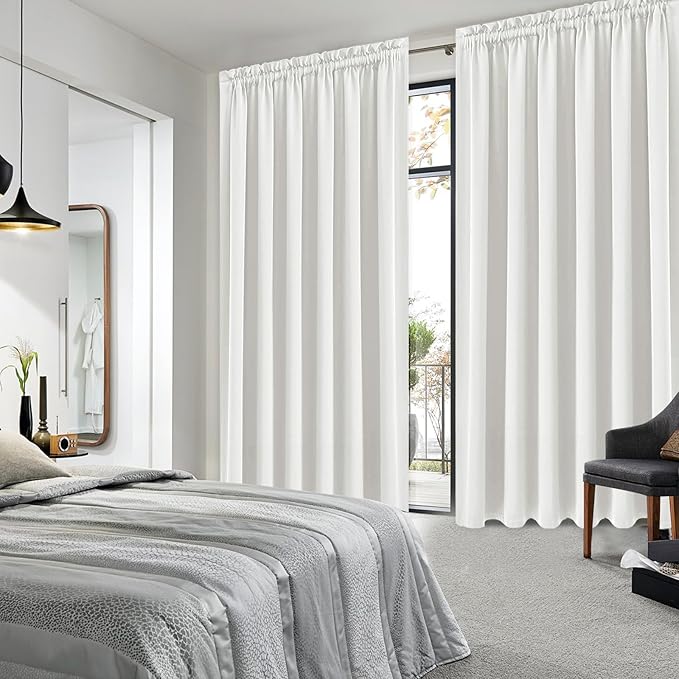 DWCN Blackout Curtains for Living Room Thermal Insulated, Energy Saving & Noise Reducing Bedroom Curtains, Ivory, W 70x L 84 Inch, Set of 2 Rod Pocket Curtain Panels