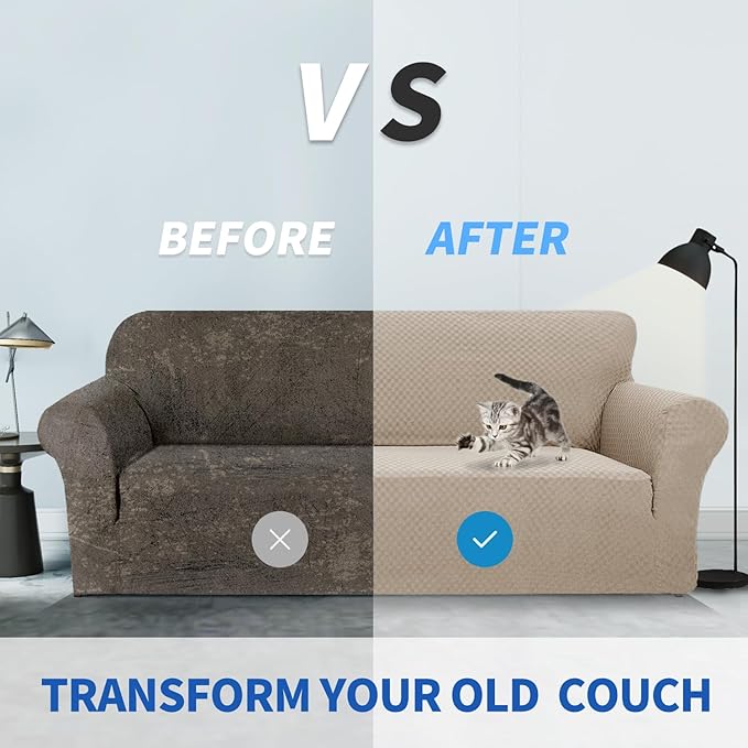 ZNSAYOTX 1 Piece Jacquard Chair Slipcovers for Living Room High Stretch Chair Covers with Arms Anti Slip Pets Friendly Couch Sofa Armchair Cover Furniture Protector (Chair, Khaki)