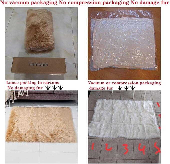 linmopm Faux Fur Rug Sheepskin Shag Fluffy Fuzzy White 3x4 ft Rugs for Bedroom Bedside Bed Floor Living Room Plush Rectangle High-Density Cushion Carpet Super Sofa Cover