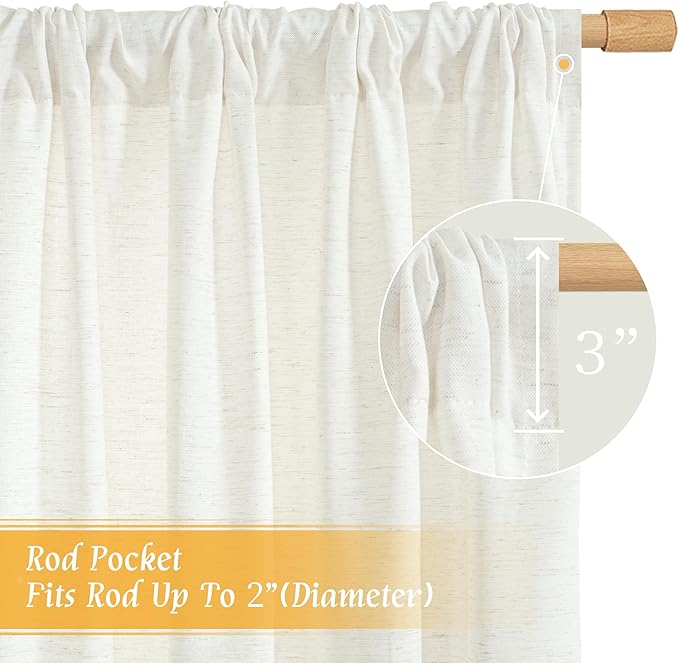 LAMIT Linen Semi Sheer Curtains 84 inch Long 2 Panels, Natural Ivory Soft Light Filtering Living Room Panels Rod Pocket Neutral Window Treatment Privacy Drapes for Bedroom/Farmhouse, 52 x 84 Inch
