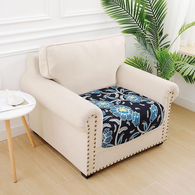 hyha Printed Couch Cushion Covers, Floral Sofa Covers Washable for Cushion Couch, Stretch Pattern Outdoor Cushion Covers for Patio Furniture with Elastic Bottom(Small, Bluebell)