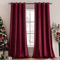 MIULEE Christmas Burgundy Velvet Curtains Solid Soft Red Blackout Curtain Grommet Top Thermal Soundproof Room Darkening Curtains/Drapes/Panels for Living Room Bedroom 52 x 63 Inch 2 Panels