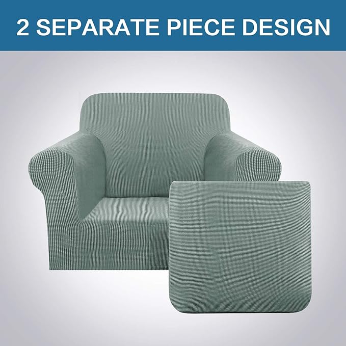 H.VERSAILTEX 2-Piece Spandex Stretch Sofa Slipcover for Chair, Anti-Slip Rich Lycra Knitted Jacquard Sofa Cover Machine Washable Furniture Protector, Solid Cyan, 1 Seater