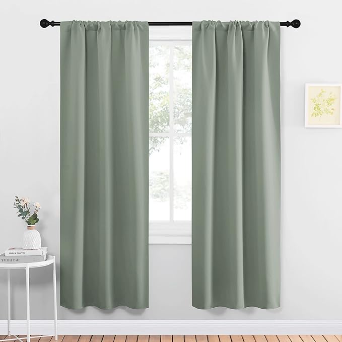 NICETOWN Window Curtains Blackout Drapes - Thermal Insulated Solid Rod Pocket Blackout Curtains/Draperies for Living Room (Greyish Green, One Pair, 34 by 72-Inch)