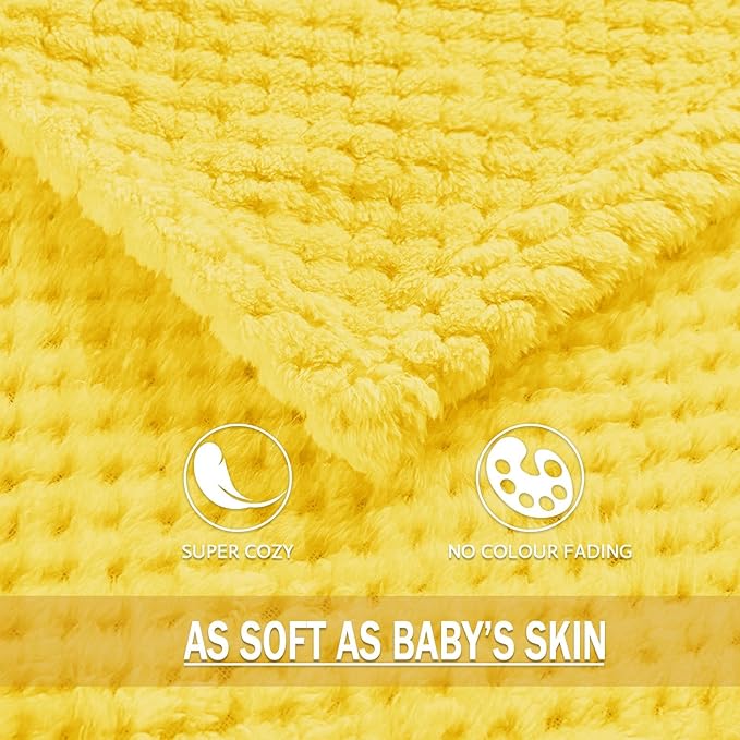 Exclusivo Mezcla Fleece Throw Blanket Extra Large, Super Soft and Warm Blankets for Couch, Sofa and Bed Waffle Textured, Cozy, Fuzzy and Lightweight (Vibrant Yellow, 50x70 Inches)