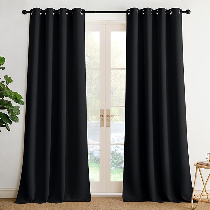 NICETOWN Blackout Curtains Grommet 2 Panels Black Drapes 95Inches Long