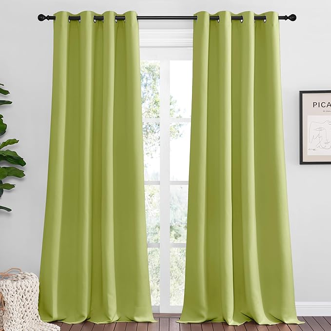 NICETOWN Fresh Green Blackout Curtains 120 inches Length for Living Room, 2 Panels, 55" Wide, Thermal Insulated Long Drapes for Large Window