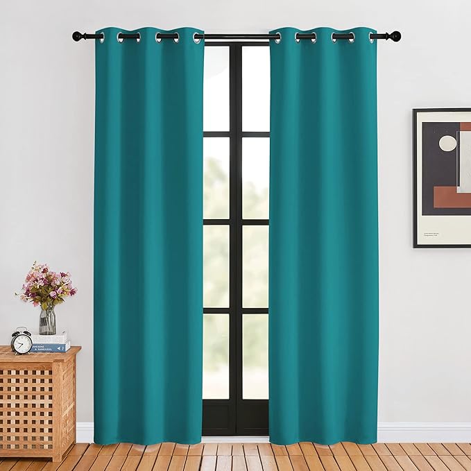NICETOWN Room Darkening Curtains 80 inch Length 2 Panels, Peacock Teal, 2 Pieces, W34, Thermal Insulated Grommet Blackout Curtains for Modern Casual Elegant Bedroom Kids Room Theme Decoration