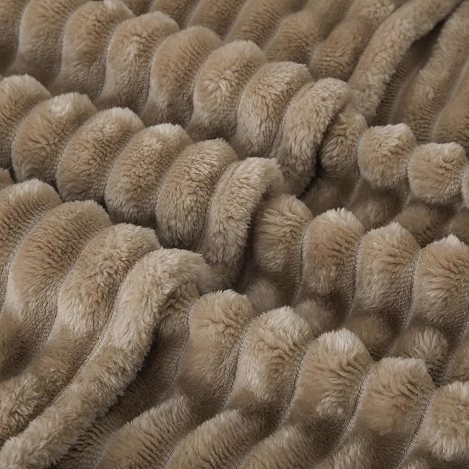 Tan Fleece Throw Blanket 60”×80” for Couch Sofa Bed,Super Soft Cozy Plush Microfiber Flannel Blanket with Stripes Design Lightweight for Adults,Woman,Girls
