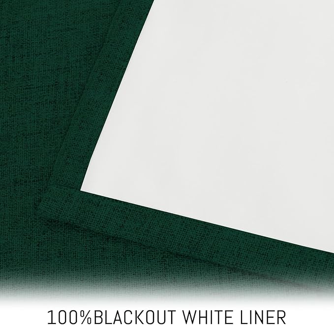 Yakamok Dark Green Linen Curtains 100% Blackout 84 Inches Long,Room Darkening Textured Drapes for Living Room Thermal Grommet Bedroom Curtains 2 Panels with White Liner