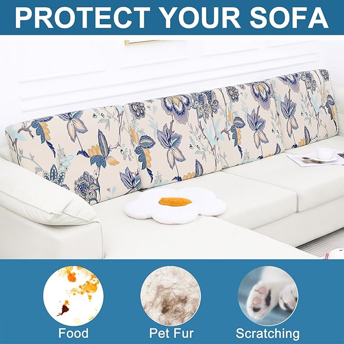 Smiry Printed Couch Cushion Covers, Stretch Soft Couch Covers for Sofa, Washable Non-Slip Sofa Slipcover Furniture Protector for Indoor and Outdoor (Backrest M, Beige)