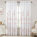 HOMEIDEAS Non-See-Through Pink and White Privacy Sheer Curtains 52 X 96 Inches Long 2 Panels, Leaf Floral Printed Light Filtering Semi Sheer Window Curtains Drapes for Bedroom Living Room