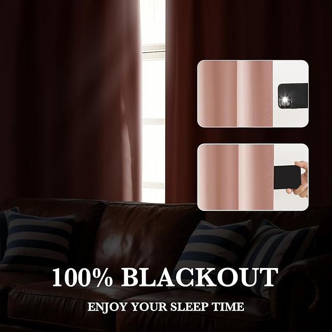RYB HOME Bedroom Blackout Curtains 72 inches Long, 100% Blackout Thermal Insulated Noise Reducing Curtains for Living Room Nursury, 34 inches Wide by 72 inches Long, Peach Pink