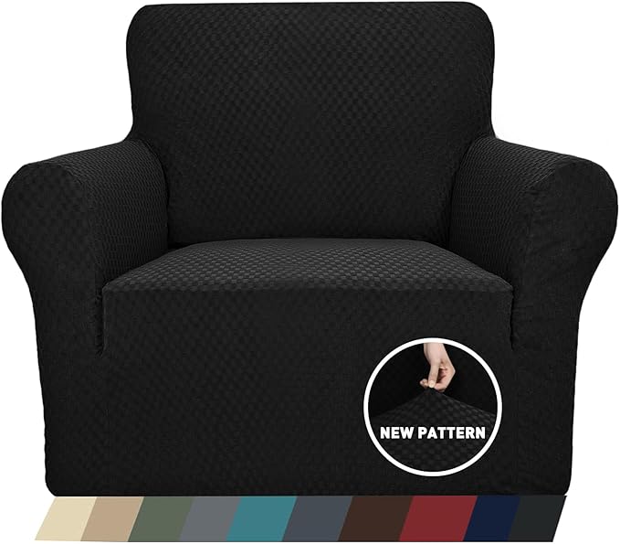 ZNSAYOTX 1 Piece Jacquard Chair Slipcovers for Living Room High Stretch Chair Covers with Arms Anti Slip Pets Friendly Couch Sofa Armchair Cover Furniture Protector (Chair, Black)