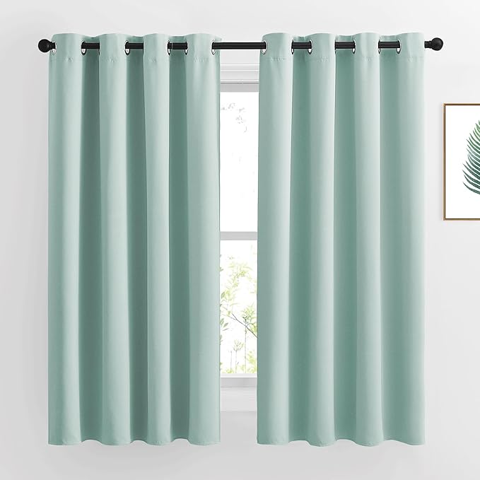 NICETOWN Aqua Blue Blackout Curtains 63 inches Long for Bedroom, Grommet Solid Thermal Drapes Light Blocking Window Treatments Sound Reducing for Living Room, W46 x L63, 2 Panels
