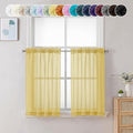 Chyhomenyc Mustard Yellow Short Sheer Curtains 24 inch Length, Light Filtering Half Window Curtians for Kitchen, Elegant Small Curtain for Basement Bathroom Cabinet, 42Wx24L inches, 2 Panels