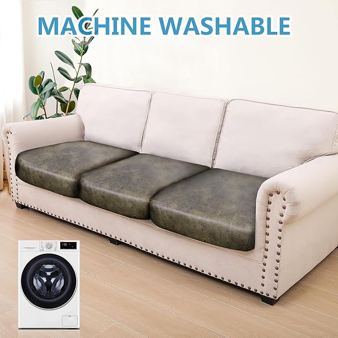 Leather Look Couch Cushion Covers Sofa Seat Slipcovers Sets Couches Furniture Protector for Sectional Armchair Loveseat Pets Kids Stretch Polyester & Spandex Fabric (3 Cushion Sofa, Yellow)