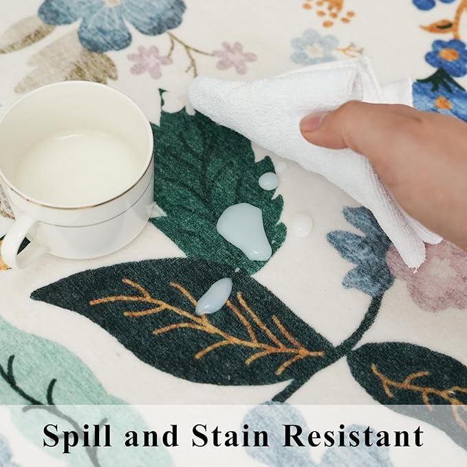 2x6 Washable Hallway Runner Rug: Floral Kitchen Rugs with Non-Slip Backing Vintage Low Pile Entryway Carpet for Living Room Bedroom Ultra Soft Water Resisitant Floor Mat for Bathroom Laudry(2x6,Cream)