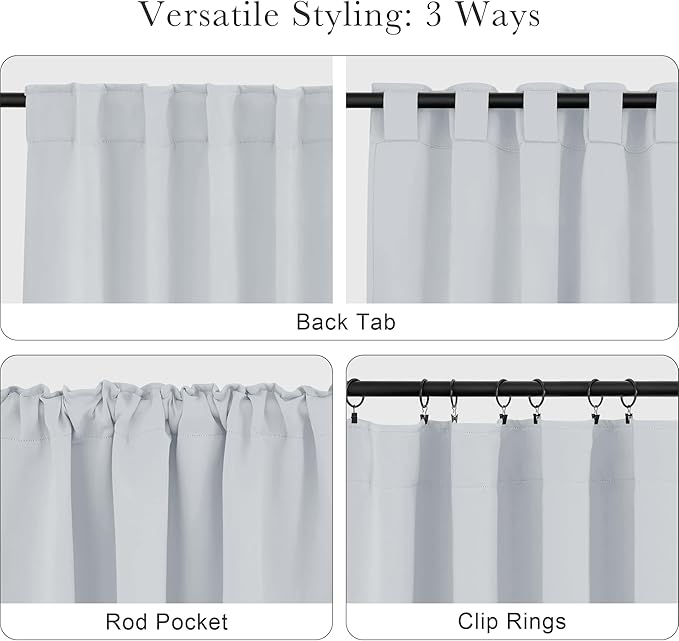 PONY DANCE 60% Light Filtering White Curtain Panels, Kitchen Curtains Room Darkening Energy Saving Short Drapes with Back Tab for Bedroom Home Decor, 52 in Wide by 54 Long, Greyish White, 2 Pieces