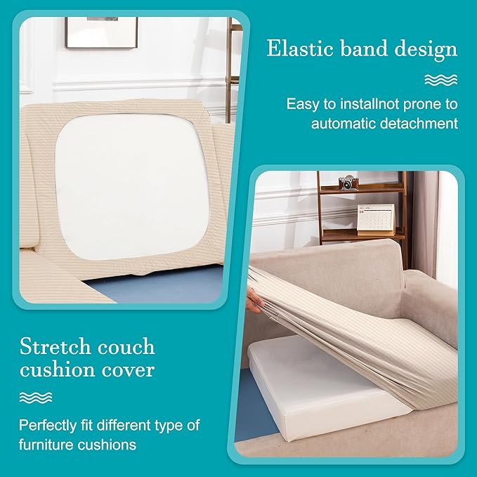 12Pcs Stretch Patio Cushion Covers,Outdoor Couch Covers Replacement,Outdoor Couch & Sofa Slipcovers,for Patio Furniture Cushion Covers,Washable Reusable Furniture Protector (Beige,Cover Only)