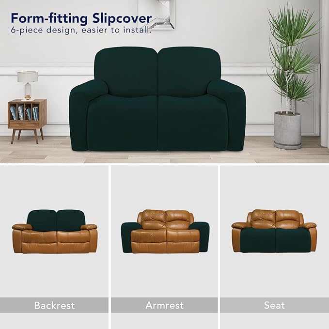 PureFit Super Stretch Loveseat Recliner Sofa Couch Cover with Pocket – 2 Seat Non Slip Soft Sofa Slipcover, Washable Reclining Furniture Protector for Kid, Pet (Recliner Loveseat, Deep Teal)