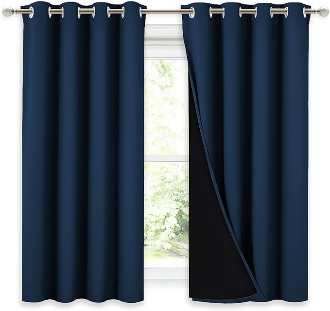 NICETOWN 100% Blackout Curtains with Black Liners, Thermal Insulated Full Blackout 2-Layer Lined Drapes, Noise Cancellation Window Draperies for Dining Room (Moroccan Blue, 2 Panels, 52" W by 54" L)