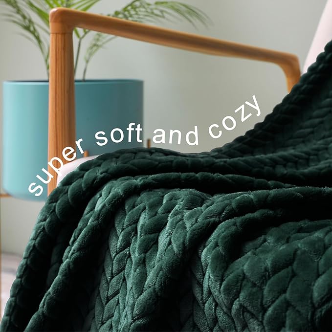 Exclusivo Mezcla Fleece Throw Blanket for Couch and Bed, 50x70 Inches Soft Cozy Jacquard Flannel Blankets, Lightweight Fuzzy Plush Warm Throws for Women, Forest Green