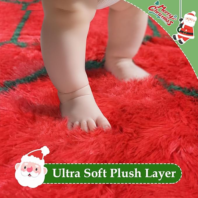 Shag Area Rug for Bedroom 5x8,Fluffy Area Rugs for Living Room,Geometric Soft Fuzzy Rug Non-Shedding Indoor Plush Carpet for Kids Bedroom Nursery Dorm Home Christmas,Red and Green