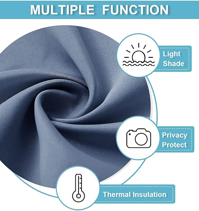 RYB HOME Kitchen Blackout Curtains Over Sink 36 inch Length, Rod Pocket Summer Light UV Blocking Energy Efficient, Cabinet Shelf Cupboard Coverings, Width 29 by Length 36, Stone Blue, 2 Panels