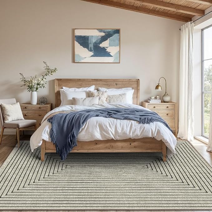 Latte&Fog 5x7 Area Rugs for Living Room Bedroom, Beige Modern Abstract Washable Rug, Boho Non Slip Low Pile Carpet for Indoor Dining Room, Office, Dorm, Classroom, Farmhouse and Kids Room - Beige