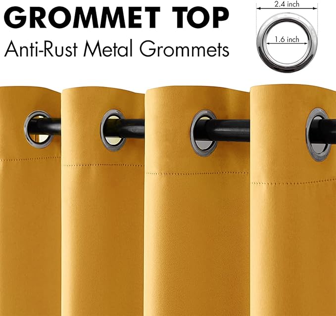 MIULEE Blackout Curtains for Bedroom Living Room Thermal Insulated Room Darkening Grommet Top Solid Light Blocking Drapery Set of 2 Window Panels 52 x 72 Inches Yellow