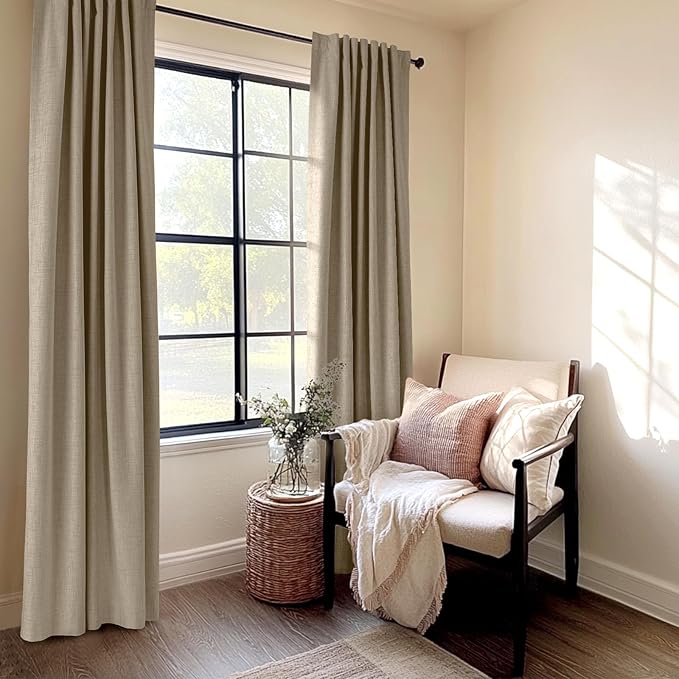 100% Blackout Shield Linen Blackout Curtains for Bedroom 96 Inches Long, Back Tab/Rod Pocket Living Room Drapes, Thermal Insulated Blackout Curtains 2 Panels Set, 50" W x 96" L, Plaza Taupe