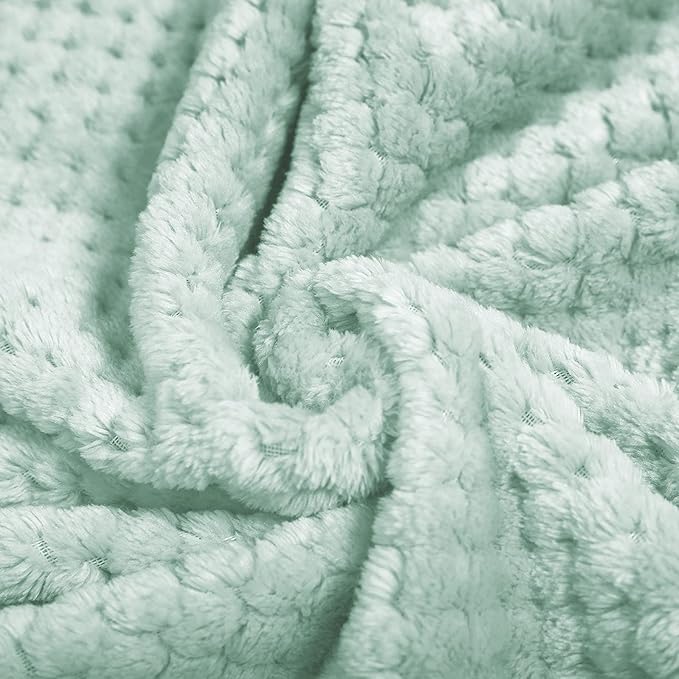 Exclusivo Mezcla Fleece Throw Blanket, Super Soft and Warm Blankets for Couch, Sofa and Bed Waffle Textured, Cozy, Fuzzy and Lightweight (Mint Green, 40x50 Inches)
