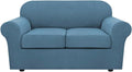 H.VERSAILTEX 3 Piece Stretch Sofa Covers for 2 Cushion Loveseat Couch Covers for Living Room Sofa Slipcovers (Base Cover Plus 2 Seat Cushion Covers) Thicker Jacquard Fabric(Medium Sofa, Dusty Blue)