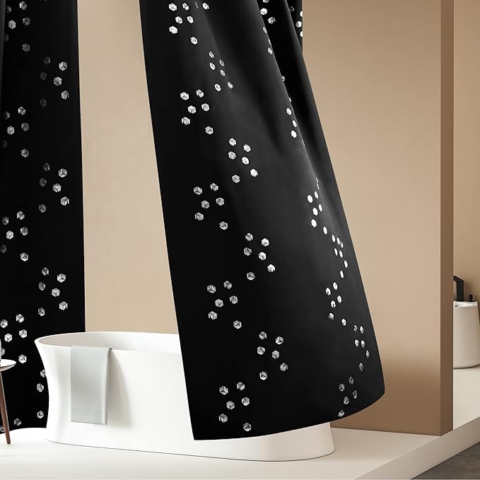 Deconovo Designer Series Silvery Cubic Printed Blackout Curtains for Bedroom Living Room Sliding Door, Thermal Insulated Soundproof Window Drapes, Black, 52W x 95L Inch, 2 Panels