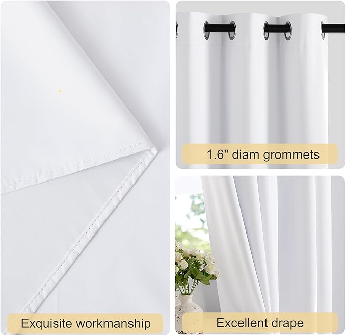 NICETOWN 100% Blackout Window Curtain Panels 84 inch Length for Living Room, Set of 2, Snow White, 42 inches Wide, Thermal Insulated Drapes