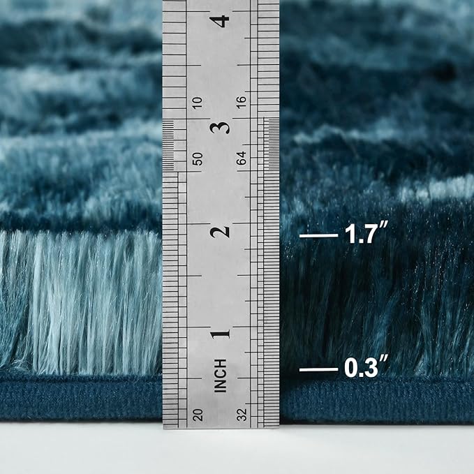 Deerhoo Large Shag Area Rugs 6 x 9, Tie-Dyed Plush Fuzzy Rugs for Living Room, Ultra Soft Fluffy Furry Rug for Bedroom, Indoor Carpet Nursery Rugs for Kids Room Home Decor, Peacock Blue