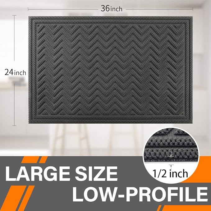 Mibao Front Door Mat, Dirt Trapper Welcome Mat for Outdoor Indoor, Non-Slip Waterproof Doormat, Durable Machine Washable Low Profile Entry Rug for Back Door Outside Patio, 24" x 36", Gray Wave