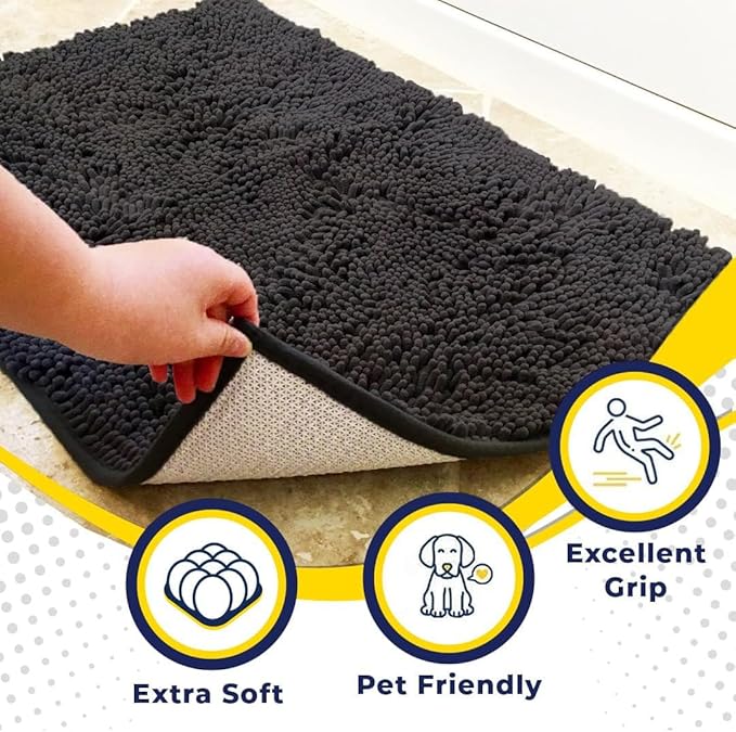 Muddy Mat® | Super Absorbent Door Mat Indoor, Microfiber Quick Dry Chenille Entryway Rug, Non-Slip Front Door Mat, Indoor Mats for Entryway, Machine Washable Pet Rug, Charcoal 24" x 96"