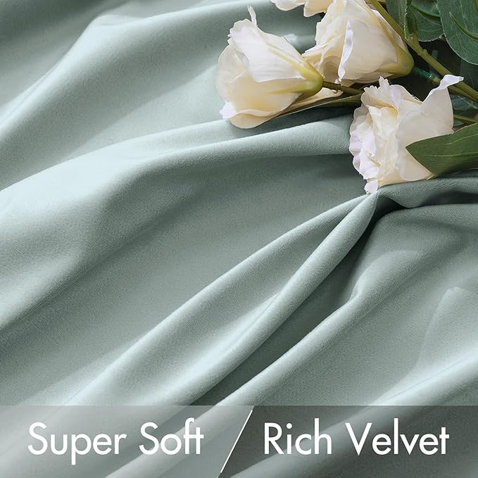 MIULEE Velvet Curtains 90 inches - Luxury Blackout Curtains for Bedroom Living Room Thermal Insulated Super Soft Window Drapes Rod Pocket & Back Tab, Misty Blue, W52 x L90 inches, 2 Panels
