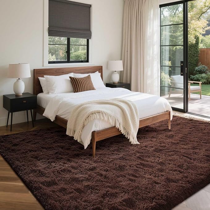 6x9 Ft Large Shag Rugs for Living Room Decor, Ultra Soft Brown Fluffy Furry Area Rugs for Bedroom Indoor Floor, Aesthetic Carpet for Kids Home
