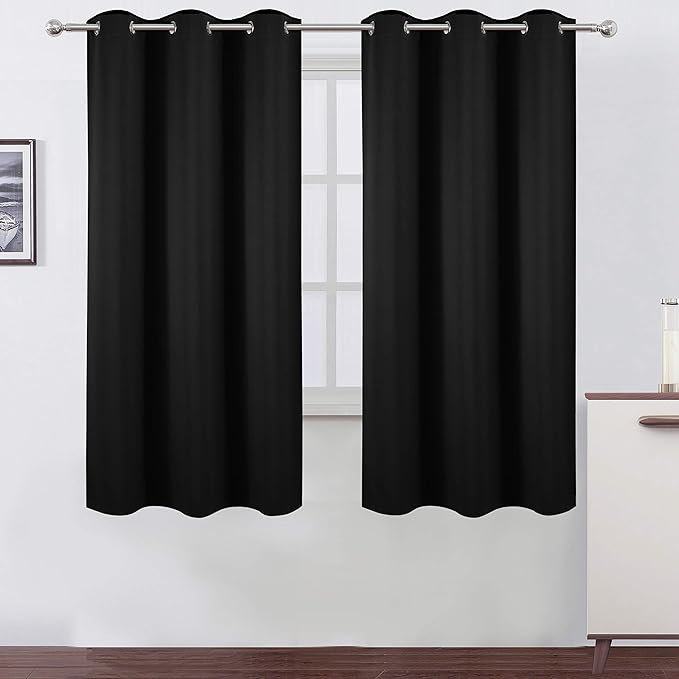 LEMOMO Black Thermal Blackout Curtains/38 x 63 Inch/Set of 2 Panels Room Darkening Curtains for Bedroom