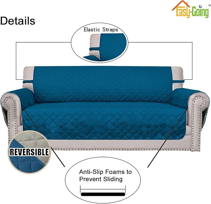 Easy-Going Oversized Chair Sofa Slipcover Reversible Sofa Cover Water Resistant Couch Cover Furniture Protector Cover with Elastic Straps for Pets Dog (Oversized Chair, Peacock Blue/Beige)