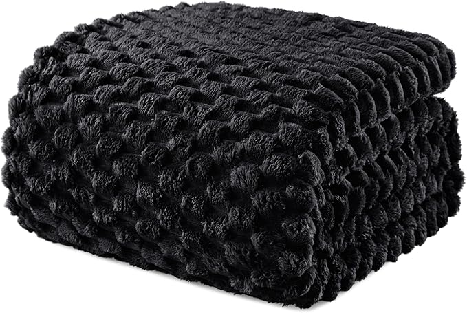 Exclusivo Mezcla Fleece Twin Blanket for Bed, Extra Large Fuzzy Black Bed Blankets, Soft Cozy Plush Sofa Throws for All Seasons, 60x80 Inches