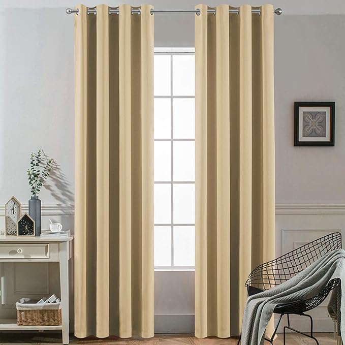 Yakamok Blackout Curtain Panels Themal Insulated Grommet Winow Curtains for Bedroom/Living Room, W52 x L96 -Inch 2 Panels, Beige
