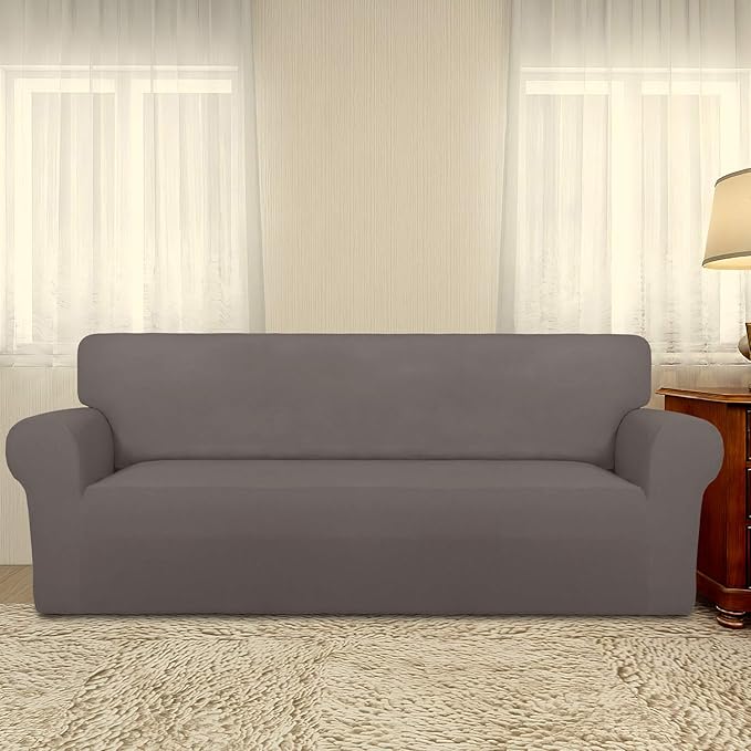 PureFit Super Stretch Sofa Slipcover – Spandex Non Slip Soft Couch Sofa Cover, Washable Furniture Protector with Non Skid Foam and Elastic Bottom for Kids, Pets （Sofa, Taupe）