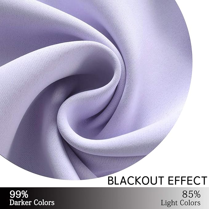 Yakamok Blackout Curtains Room Darkening Thermal Insulated Grommet top Window Curtains for Living Room, 38 x 63 inch, Lilac, 2 Panels