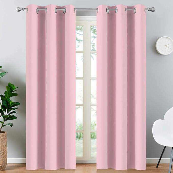 Yakamok Light Blocking Window Blackout Curtains Thermal Insulated Room Darkening Drapes for Bedroom,Solid Grommet Top Window Panels, 38x84 Inch, Pink, One Pair