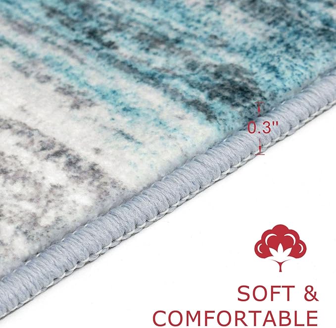 KOZYFLY Modern Abstract 3x5 Entryway Rug Non-Slip Washable Area Rug, Blue Throw Rugs Indoor Mat for High-Traffic Door Entrance, Kitchen, Laundry, Nursery, Soft Bedroom Living Room Accent