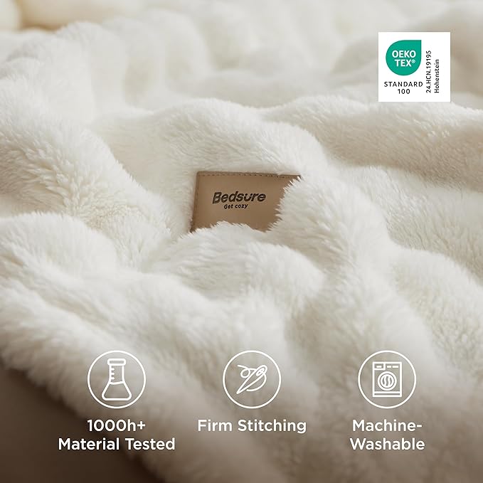 Bedsure 3D Fleece Bubble Blanket for Couch - GentleSoft White Spring Throw Blanket for Sofa Bed Room Decor - Luxury Soft Cozy Blanket Gifts for Kids, Lightweight, Off White, 50"×60"
